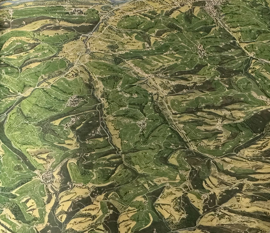 Illustrated birds-eye view of the Peidmont region