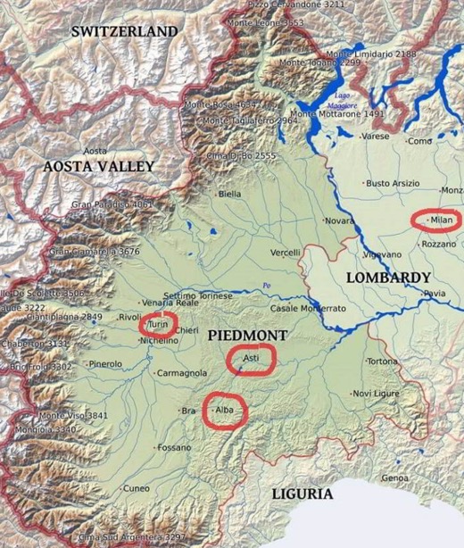 Map of the Piedmont area.