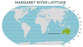 Map showing latitude of Margaret River