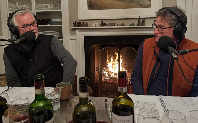 Recording an episode in front of a blazing fire