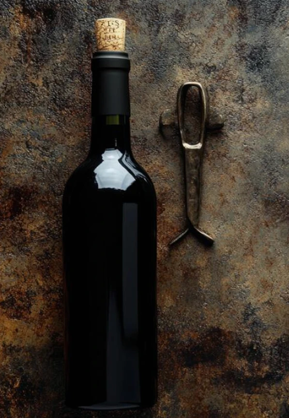 Bottle of wine with corkscrew