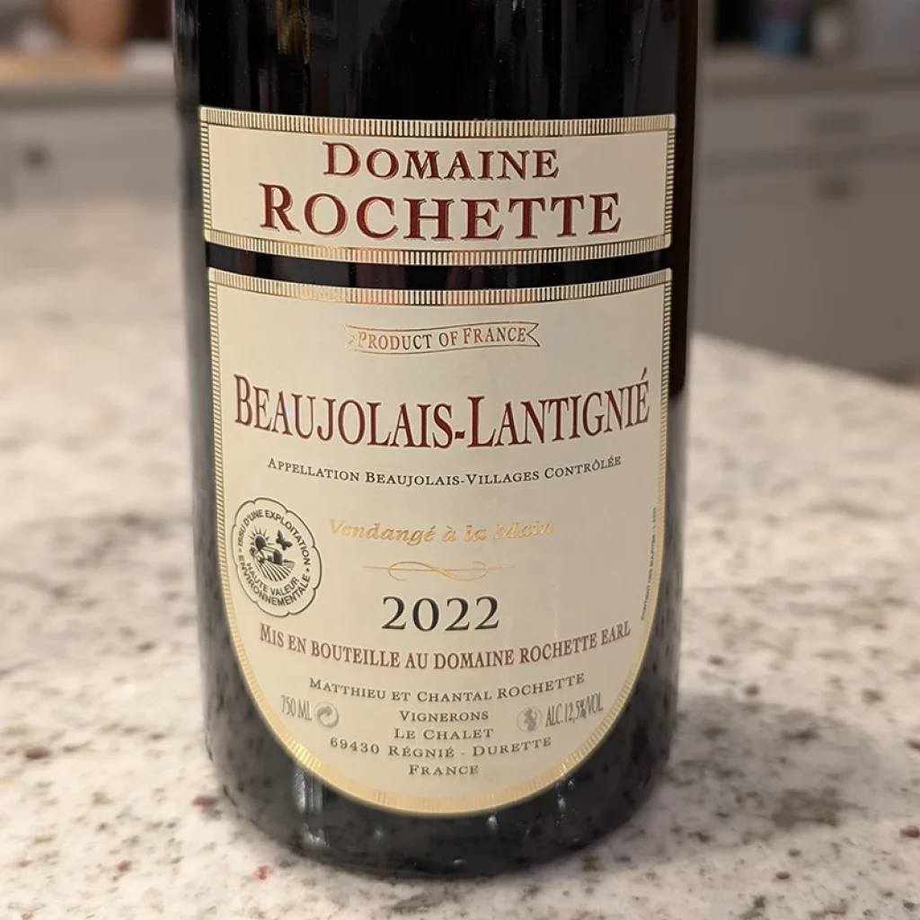 A bottle of Beaujolais Lantignie wine