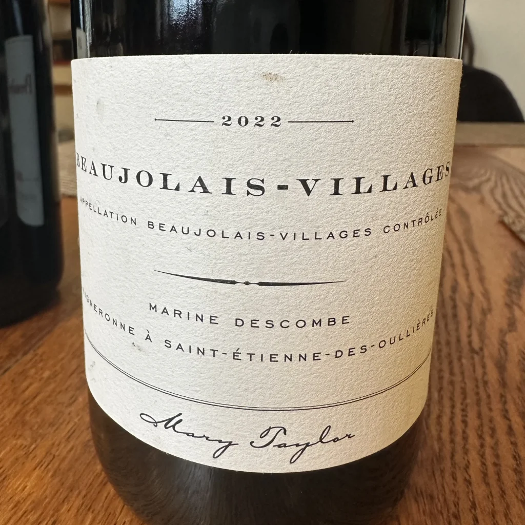 A bottle of Beaujolais Villages wine