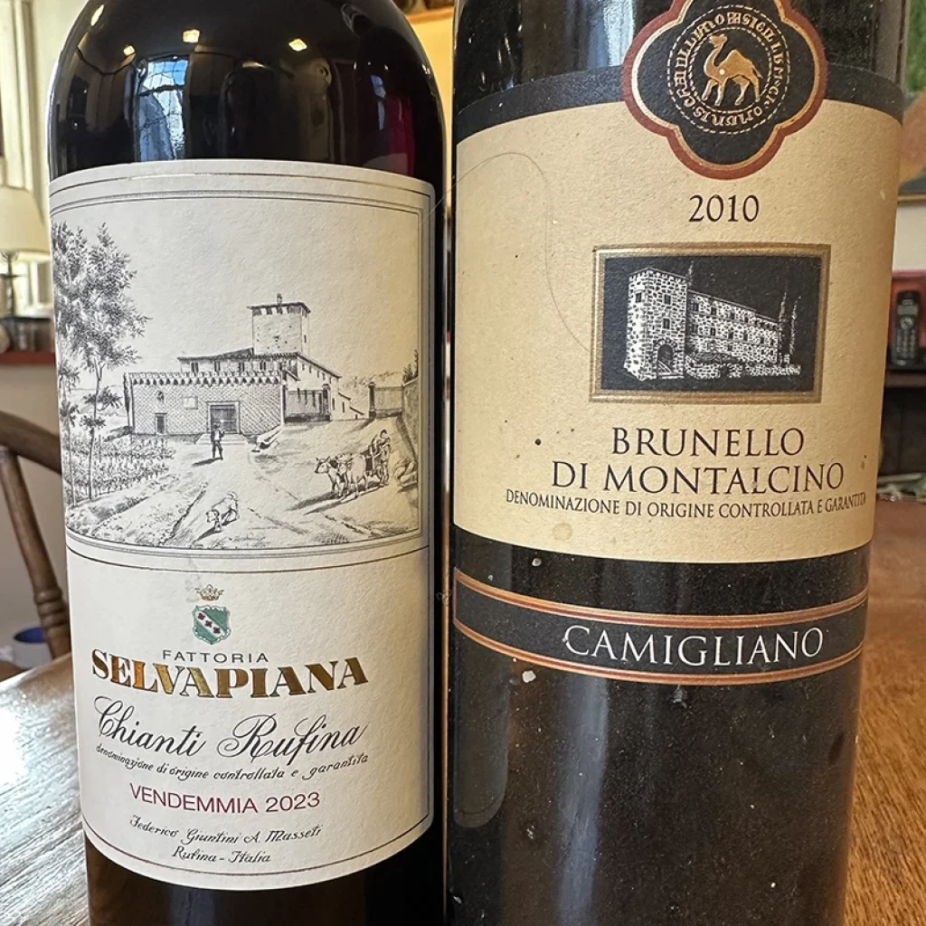Selvapiano Chianti Rufina Brunello di Montalcino wine bottles