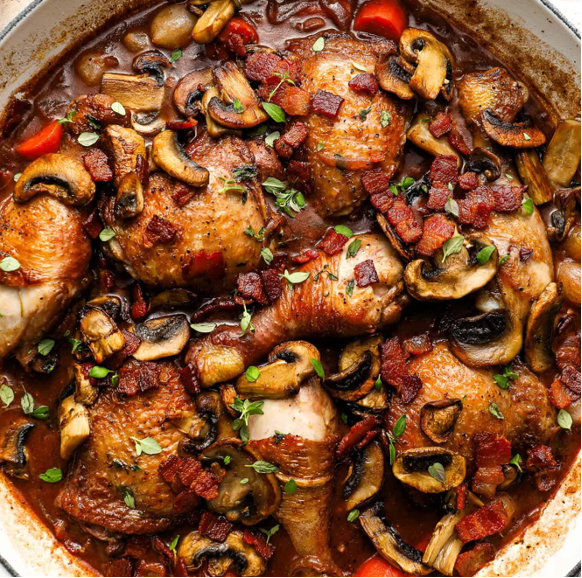 Coq au Vin in a pan