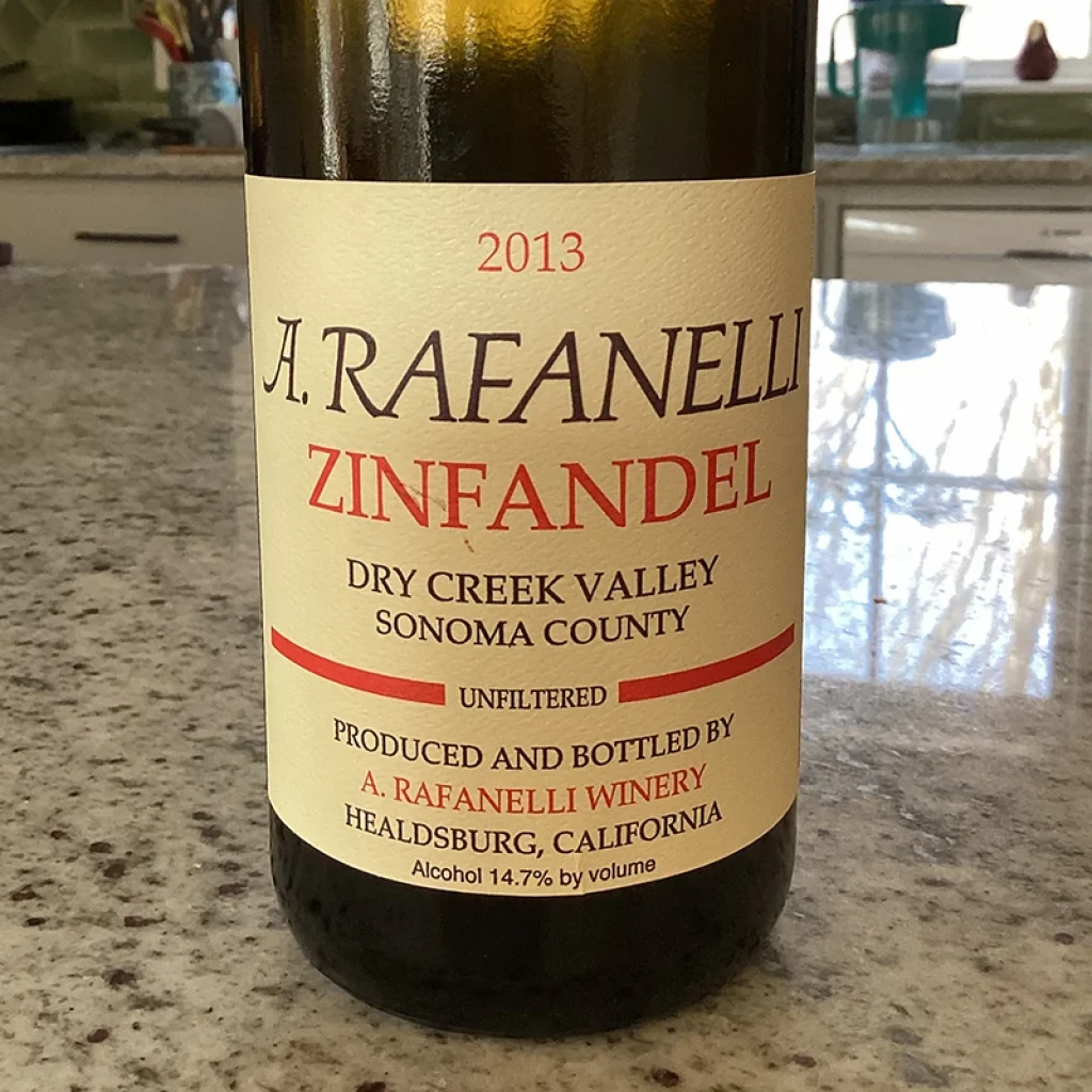 A bottle of A Raffanelli Zinfandel Dry Creek Valley, Sonoma County California