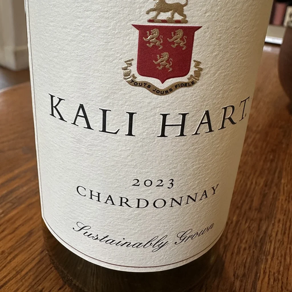 a bottle of Kali Hart Chardonnay